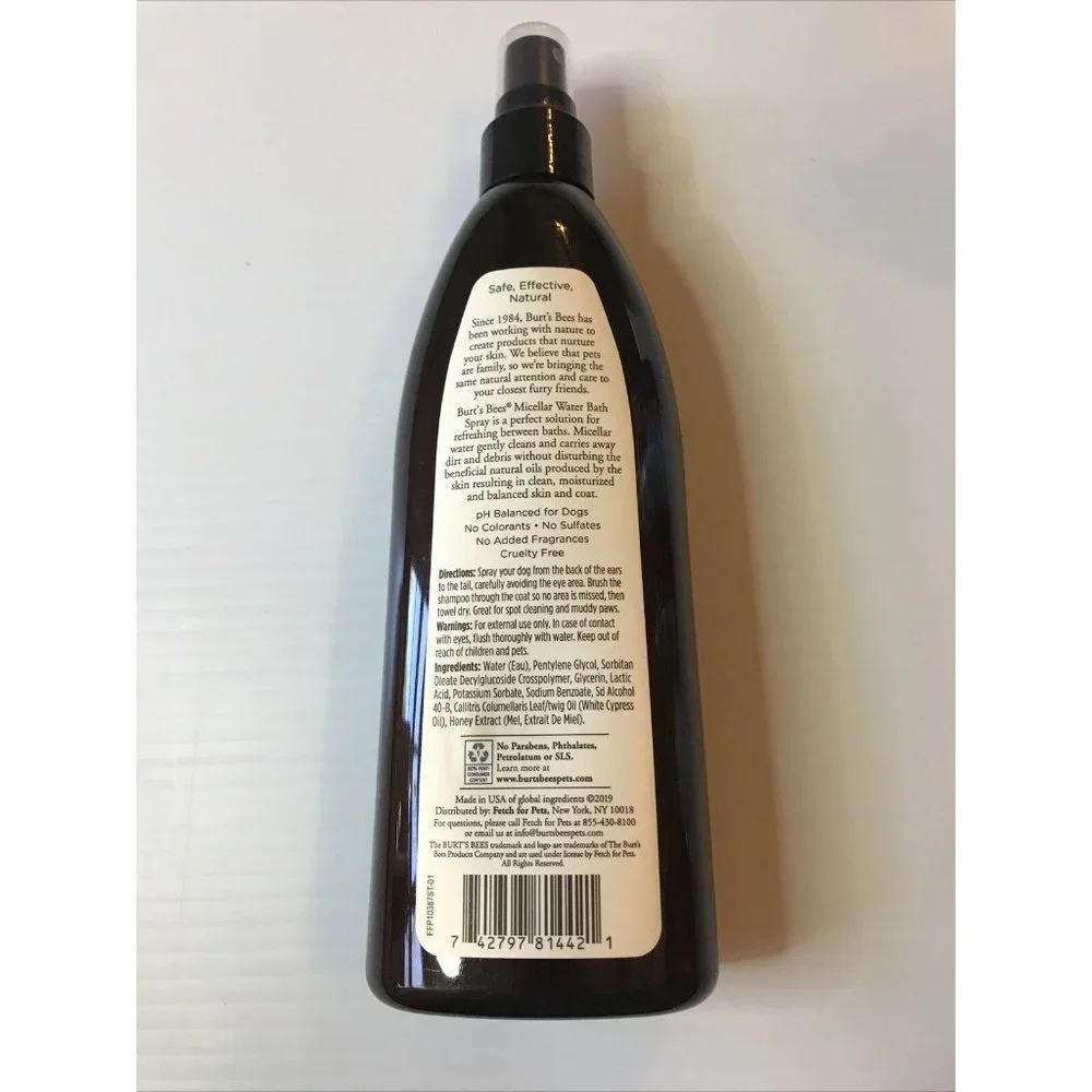 Burt's Bees For Dogs Care Plus Micellar Water  Shampoo Spray 12oz White Cypress